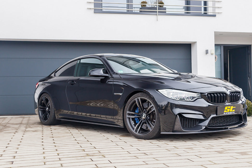 The continuously variable lowering range covered by the parts certificate for M3 (F80) and M4 (F82) is 15 to 40 millimeters.