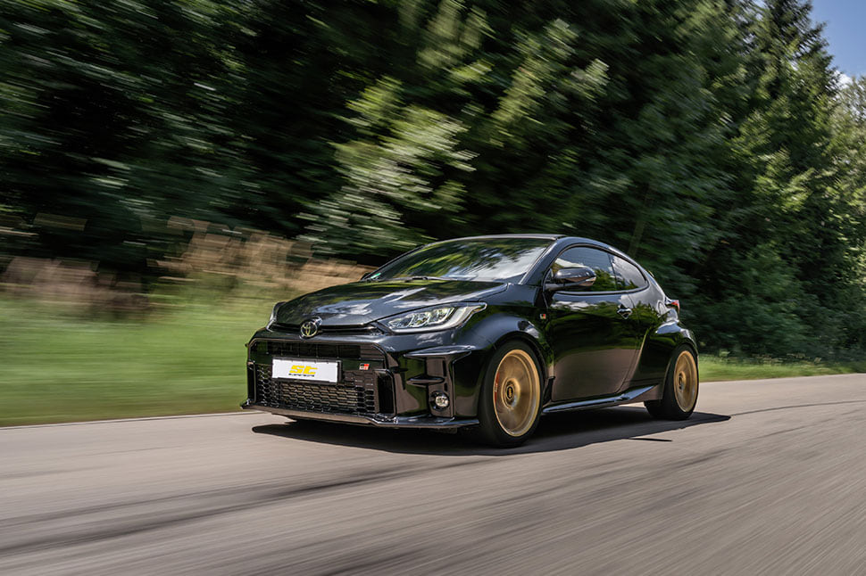 Small car, big sound. The Japanese vehicle has a microphone inside the engine compartment that transfers the engine sound into the fond