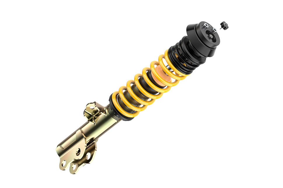 Here, the Unibal top mounts are located at the top of the spring strut